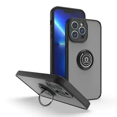 Накладка пластик матовый с кольцом и окантовкой для Apple iPhone 15 Pro (6.1) черный