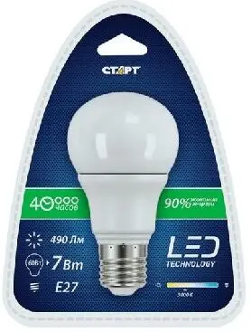 Лампа светодиодная СТАРТ (17294) LEDGLSE27 7W30 WS