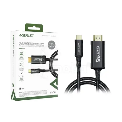 Кабель Type-C - HDMI Acefast C1-10 (ver 2.1, 4K/60 Hz, оплетка нейлон, 1.8 м) Черный