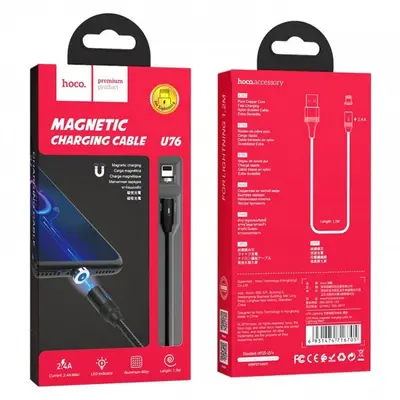 USB кабель Hoco Magnetic U76 lightning 1.2m черный