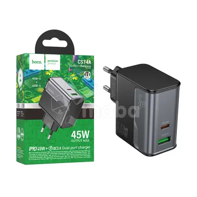 Сетевое зарядное устройство USB/Type-C Hoco CS74A (45W, QC3.0, PD, 2 порта) Черный