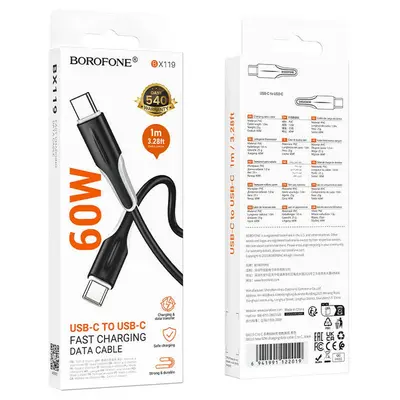 USB кабель Borofone BX119 Type-C-Type-C 1m черный