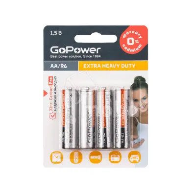 Батарейка AA R6 GoPower Heavy Duty 1.5V (4 шт. в блистере)