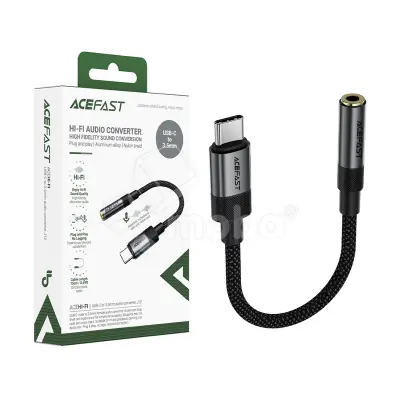Адаптер Type-C - "3,5 мм" Jack Acefast J12 (оплетка нейлон) Черный