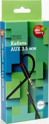 Кабель AKSBERRY (6900209120018) R150, jack 3.5mm-jack 3.5mm, круглый в тканевой оплетке,1м , черный