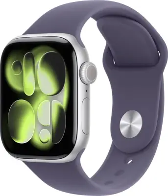 Apple Watch Series 11, 46 мм, корпус из алюминия цвета «серебристый», спортивный ремешок цвета «фиолетовый туман» M/L (MEVA4)