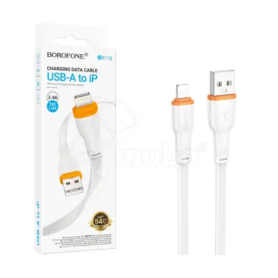 Кабель USB - Lightning Borofone BX118 (2.4A, плоский) Белый