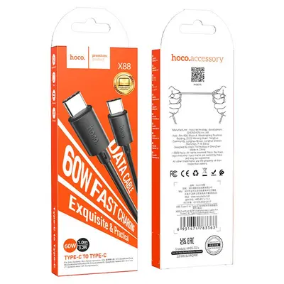 USB кабель Hoco X88 Type-C-Type-C 60W 1m 3.2 черный