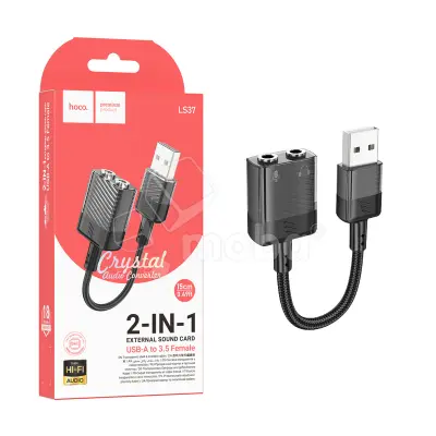 Адаптер USB - 2 в 1 "3,5 мм" Jack Hoco LS37 (оплетка нейлон) Черный