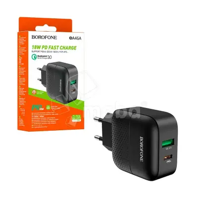 Сетевое зарядное устройство USB/Type-C Borofone BA46A (18W, QC3.0, PD, 2 порта) Черный