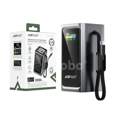 Внешний Аккумулятор (Power Bank) Acefast M33 20000 mAh (100W, PD, Type-C, встроенный кабель Type-C, LED дисплей) Серый