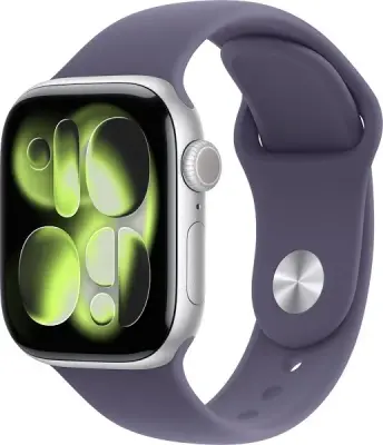 Apple Watch Series 11, 42 мм, корпус из алюминия цвета «серебристый», спортивный ремешок цвета «фиолетовый туман» S/M (MEU64)