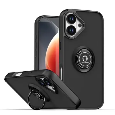 Накладка пластик матовый с кольцом и окантовкой для Apple iPhone 17 черный