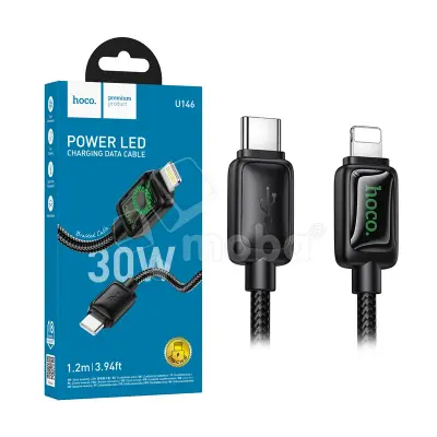 Кабель Type-C - Lightning Hoco U146 (3A, 30W, PD, оплетка нейлон, 1.2 м) Черный