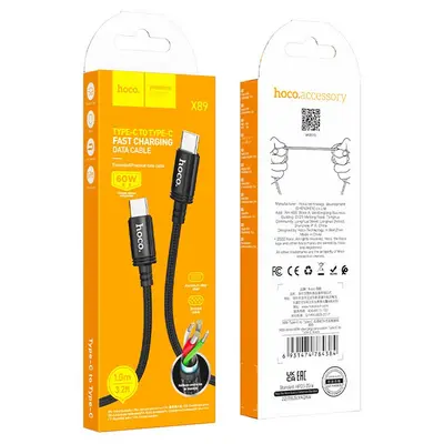 USB кабель Hoco X89 Type-C / Type-C 1m 60W черный