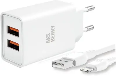 АККУМУЛЯТОРЫ И ЗАРЯДНЫЕ УСТРОЙСТВА AKSBERRY (6900203220011) T38 2 USB 2.4A + Lightning, белый