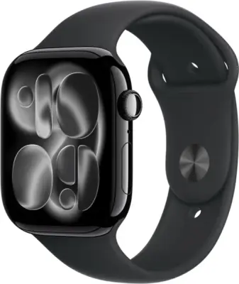 Apple Watch Series 11, 46 мм, корпус из алюминия цвета «чёрная смола», спортивный ремешок цвета «черный» M/L (MEUX4)