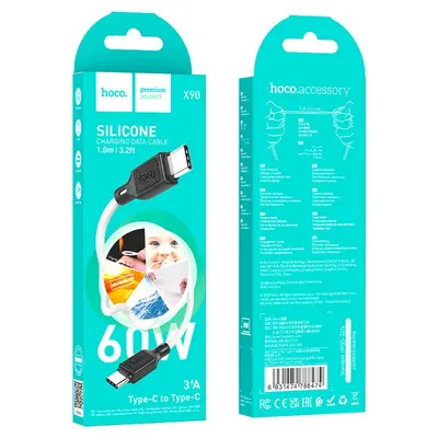 USB кабель Hoco X90 60W Type-C/Type-C 1m 3.0A белый silicone