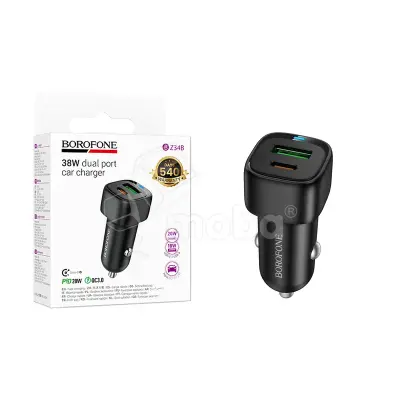 Автомобильное зарядное устройство USB/Type-C Borofone BZ34B (38W, QC3.0, PD, 1Type-C, 1USB) Черный