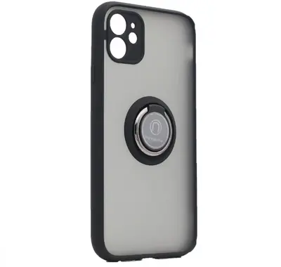 Накладка пластик матовый с кольцом и окантовкой для Apple iPhone 11 черный