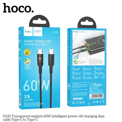 USB кабель Hoco U120 60W 3A Type-C-Type-C 1.2m черный