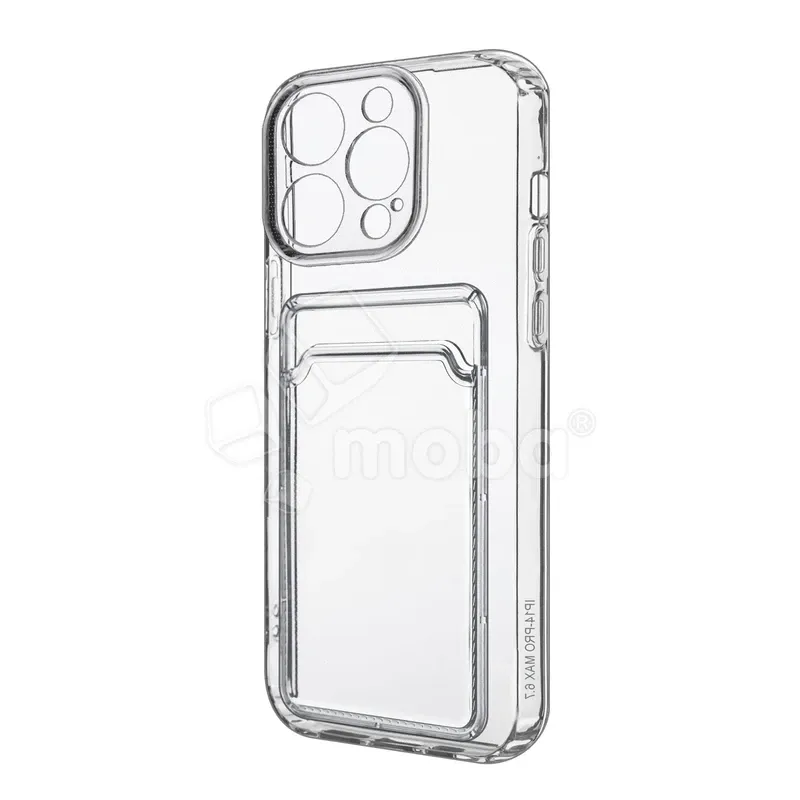 Чехол-накладка для iPhone 14 Pro Max (с защитой камеры, карманом для карт, прозрачный)