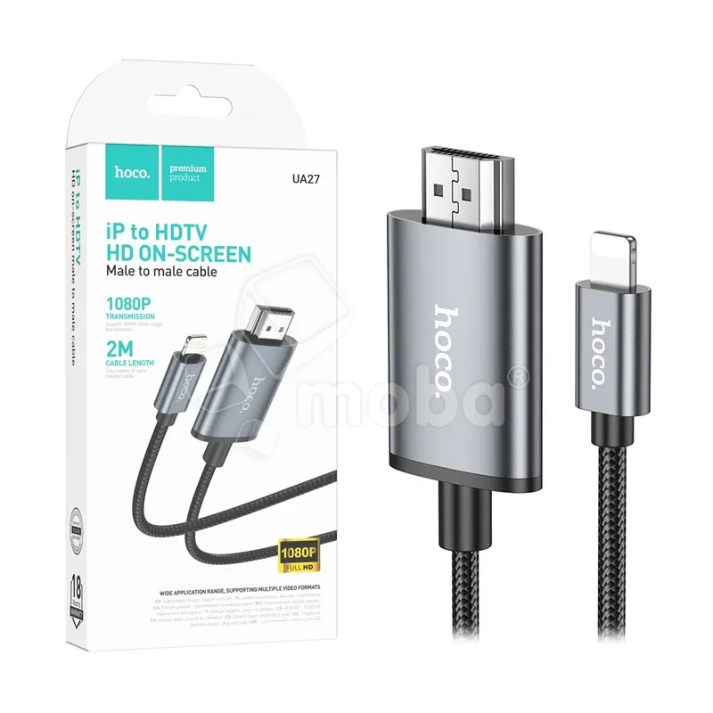 Кабель Lightning - HDMI Hoco UA27 (1080р HD, оплетка нейлон, 2 м) Серый