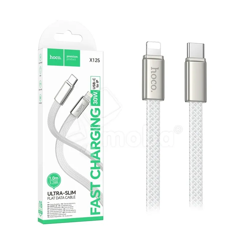 Кабель Type-C - Lightning Hoco X125 (3A, 30W, PD, оплетка нейлон) Белый