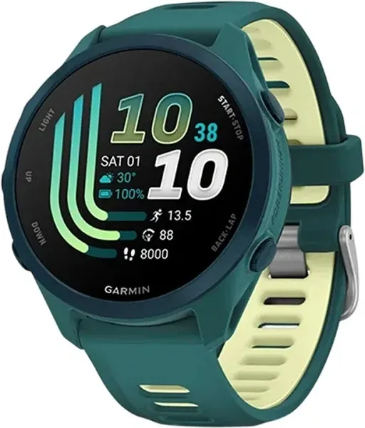 Умные часы Garmin Forerunner 170 Music 43mm Amoled зеленый с зеленым силиконовым ремешком (010-03920-54)