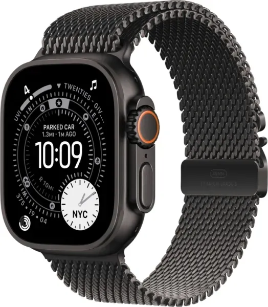 Apple Watch Ultra 3 (2025) GPS + Cellular, 49 мм, корпус из черного титана, ремешок Titanium Milanese Loop (M) цвета black (черный) MF1Q4
