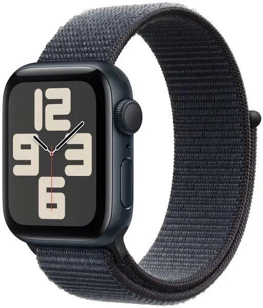 Умные часы Apple Watch SE 2024, 40 мм, корпус из алюминия цвета «полуночный черный», спортивный браслет темно-синего цвета (MXEA3)