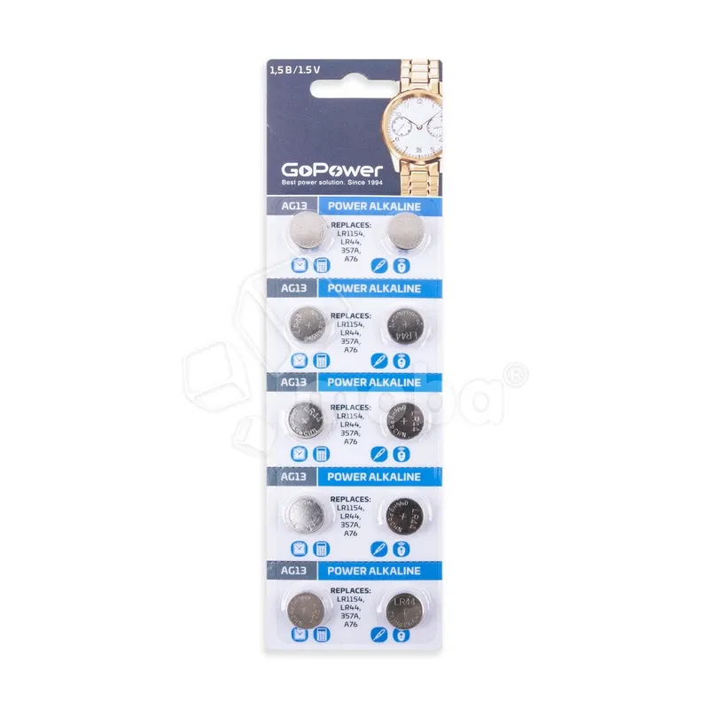 Батарейка AG13/LR1154/LR44/357A/A76 GoPower Alkaline 1.5V (10 шт. в блистере)
