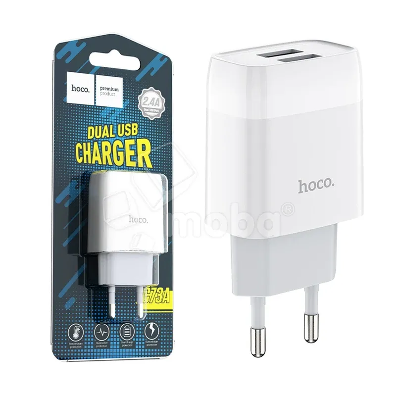 Сетевое зарядное устройство USB Hoco C73A (12W, 2 порта) Белый