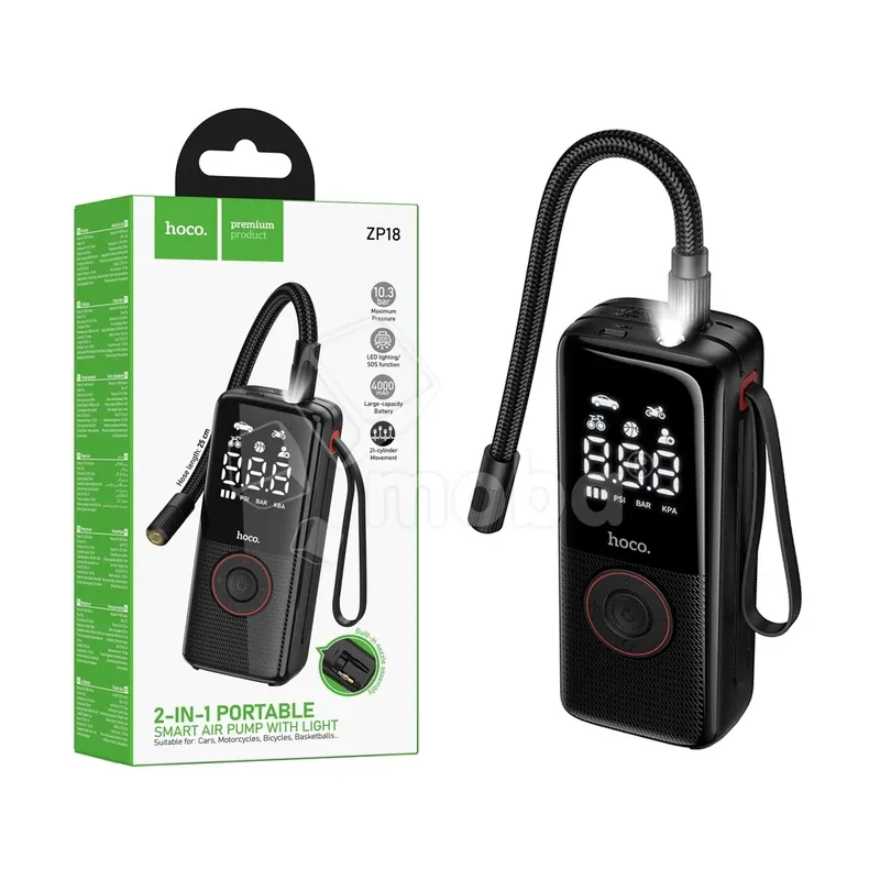 Портативный смарт-насос Hoco ZP18 (4000 mAh, 10.3 бар, 5 режимов, LED-дисплей) Черный