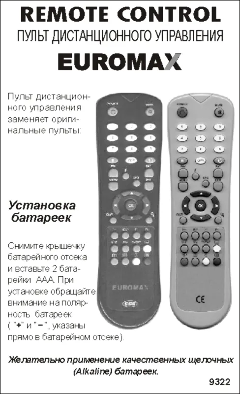 Аналог пульта Euromax SAT для ресивера