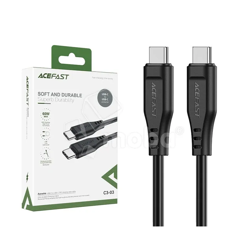Кабель Type-C - Type-C Acefast C3-03 (3A, 60W, PD, 1.2 м) Черный