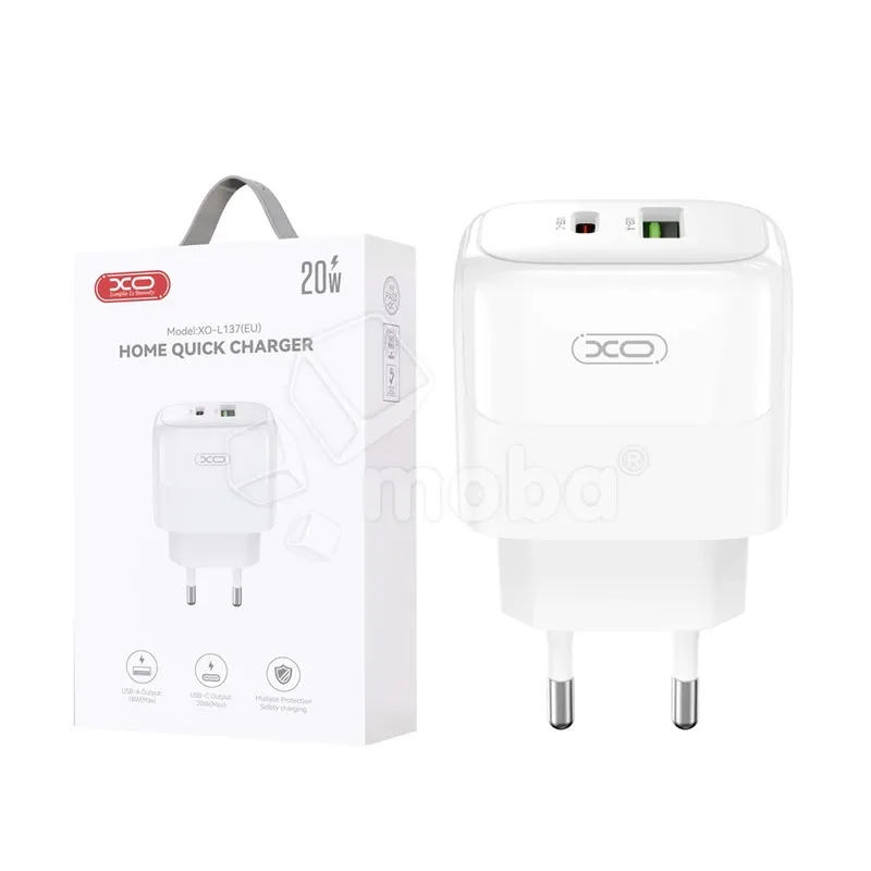 Сетевое зарядное устройство USB/Type-C XO L137 (20W, QС3.0, PD, 2 порта) Белый