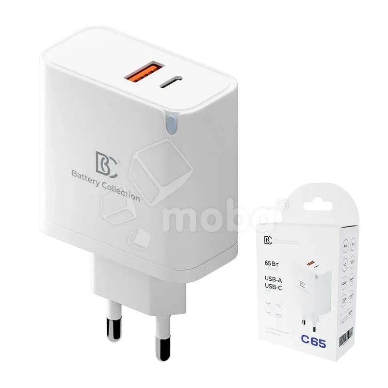 Сетевое зарядное устройство USB/Type-C BC C65 (65W, QC3.0, PD, SuperVOOC, FlashCharge, 2 порта) Белый