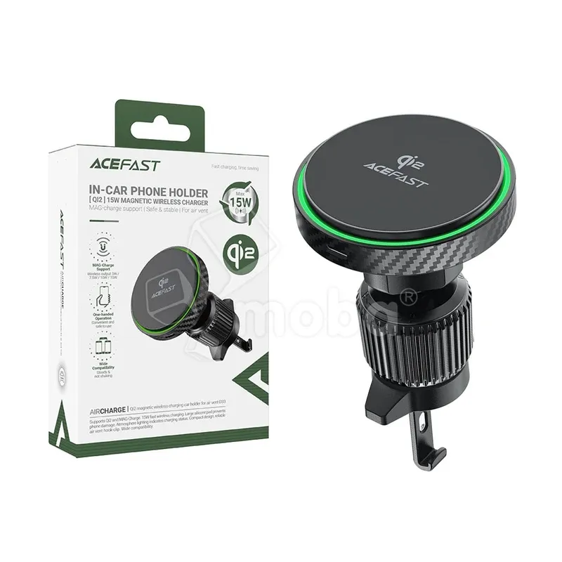 Автомобильный держатель Acefast D33 (с беспроводной зарядкой 15W, Qi2, магнитный, в дефлектор) Черный
