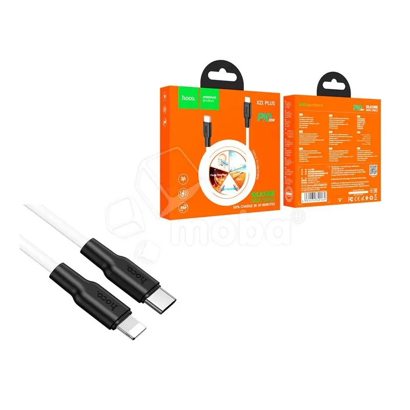 Кабель Type-C - Lightning Hoco X21 Plus (3A, 20W, PD, оплетка силикон, термостойкий) Белый