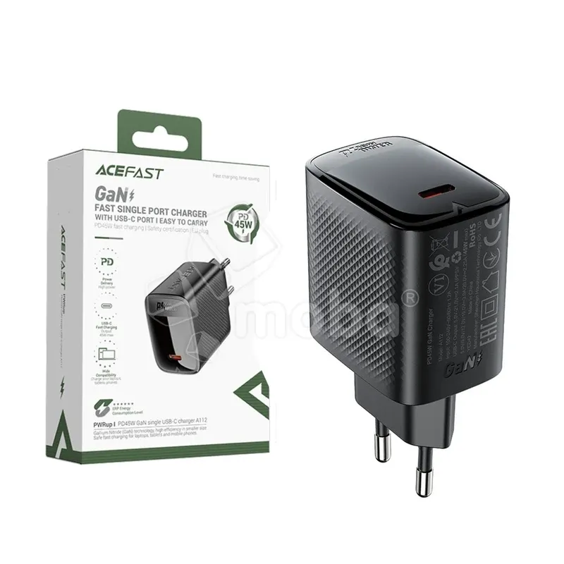 Сетевое зарядное устройство Type-C Acefast A112 (45W, PD, AVS, GaN) Черный