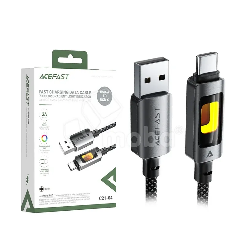 Кабель USB - Type-C Acefast C21-04 (3A, оплетка нейлон, 1.2 м) Черный