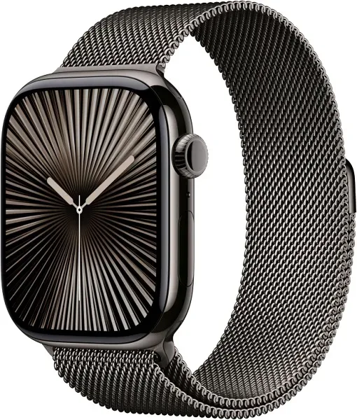 Apple Watch Series 10, 46 мм, корпус из титана цвета «сланцевый титан», спортивный ремешок цвета «миланская петля» сланцевый M/L (MWYW3)