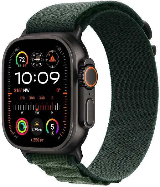 Apple Watch Ultra 2 (2024) GPS + Cellular, 49 мм, корпус из титана, ремешок Alpine (M) цвета Dark Green (темно-зеленый) MX4R3