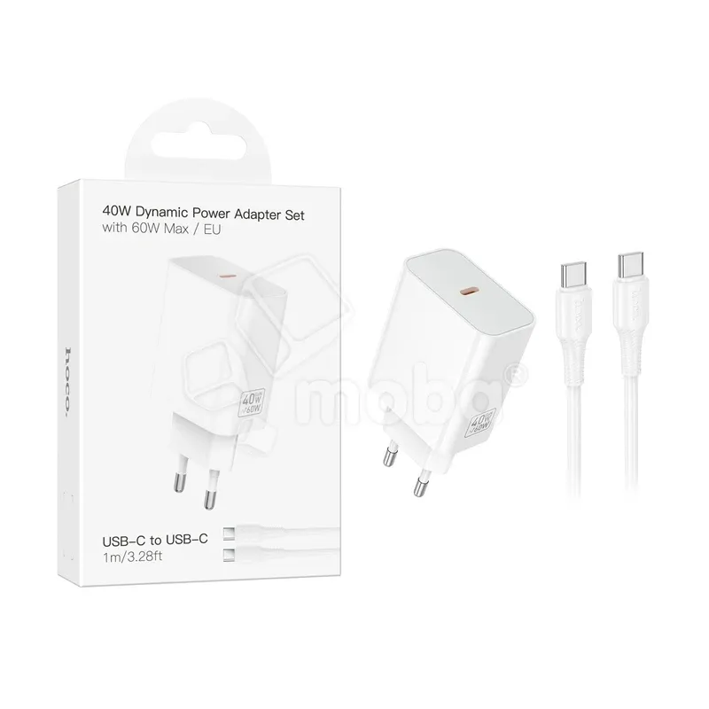 Сетевое зарядное устройство Type-C Hoco C162A (40W, PD, кабель Type-C-Type-C) Белый
