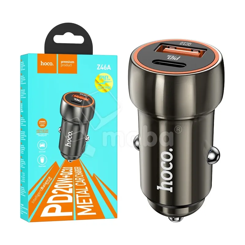 Автомобильное зарядное устройство USB/Type-C Hoco Z46A (20W, QC3.0, PD, 1Type-C, 1USB) Серый