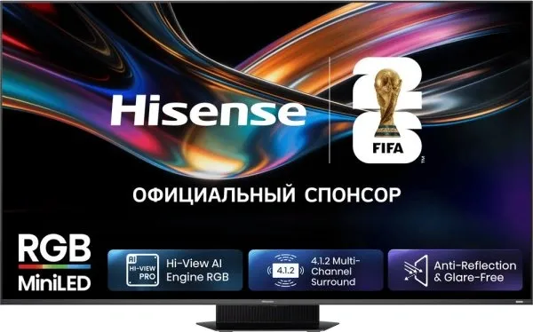 65" Телевизор Hisense 65UR9S (2026), 4K UHD, RGB-Mini LED, HomeOS, черный (EAC)