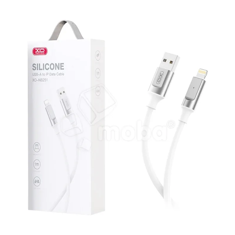 Кабель USB - Lightning XO NB251 (6A, силикон) Белый