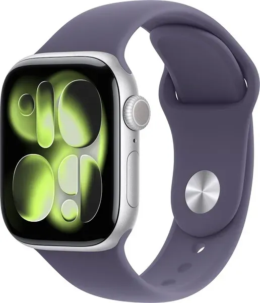Apple Watch Series 11, 42 мм, корпус из алюминия цвета «серебристый», спортивный ремешок цвета «фиолетовый туман» S/M (MEU64)