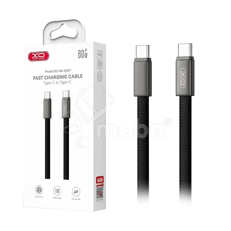 Кабель Type-C - Type-C XO NB-Q307 (60W, PD, оплетка нейлон, сверхтонкий) Черный
